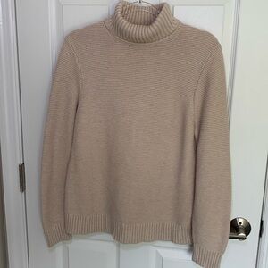 J crew oatmeal turtleneck sweater size large cotton/poly/ merino wool blend